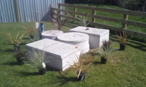 Aerogreen wastewater treatment system installed and ready for landscaping before planting