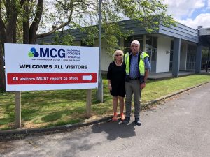 "Pam and Ian, owners of McDonald Concrete Group, in front of Whanganui office